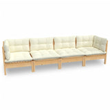 4 Piece Garden Lounge Set with Cream Cushions Solid Pinewood - Front View