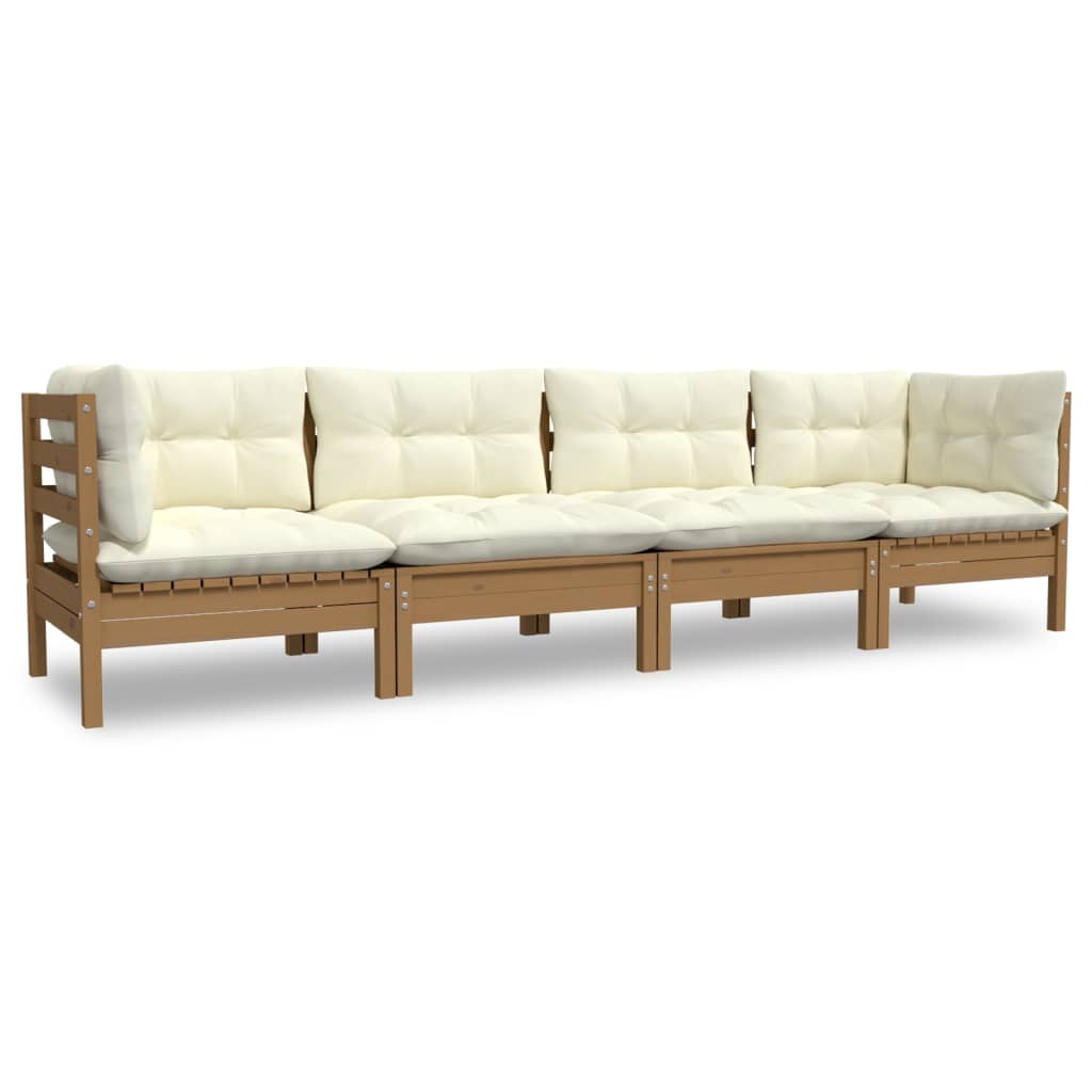 4 Piece Garden Lounge Set with Cushions Solid Pinewood
