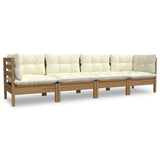 4 Piece Garden Lounge Set with Cushions Solid Pinewood - Front View