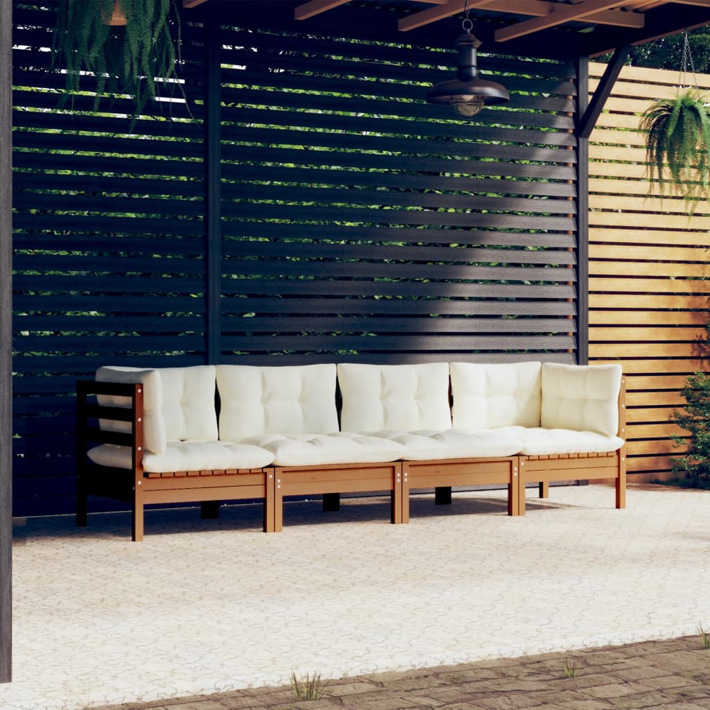 4 Piece Garden Lounge Set with Cushions Solid Pinewood