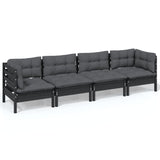 4 Piece Garden Lounge Set with Cushions Solid Pinewood - Front View