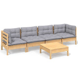 5 Piece Garden Lounge Set with Grey Cushions Solid Pinewood - Front View