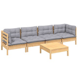 5 Piece Garden Lounge Set with Grey Cushions Solid Pinewood - Side View