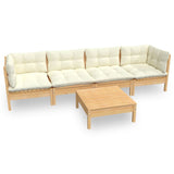 5 Piece Garden Lounge Set with Cream Cushions Solid Pinewood - Front View
