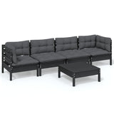 5 Piece Garden Lounge Set with Cushions Solid Pinewood - Front View