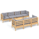 8 Piece Garden Lounge Set with Grey Cushions Solid Pinewood - Front View
