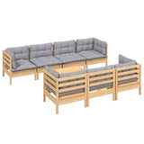 8 Piece Garden Lounge Set with Grey Cushions Solid Pinewood - Side View