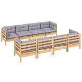 9 Piece Garden Lounge Set with Grey Cushions Solid Pinewood - Side View