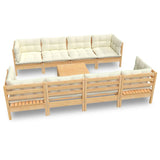 9 Piece Garden Lounge Set with Cream Cushions Solid Pinewood - Front View