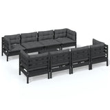 9 Piece Garden Lounge Set with Cushions Solid Pinewood - Front View