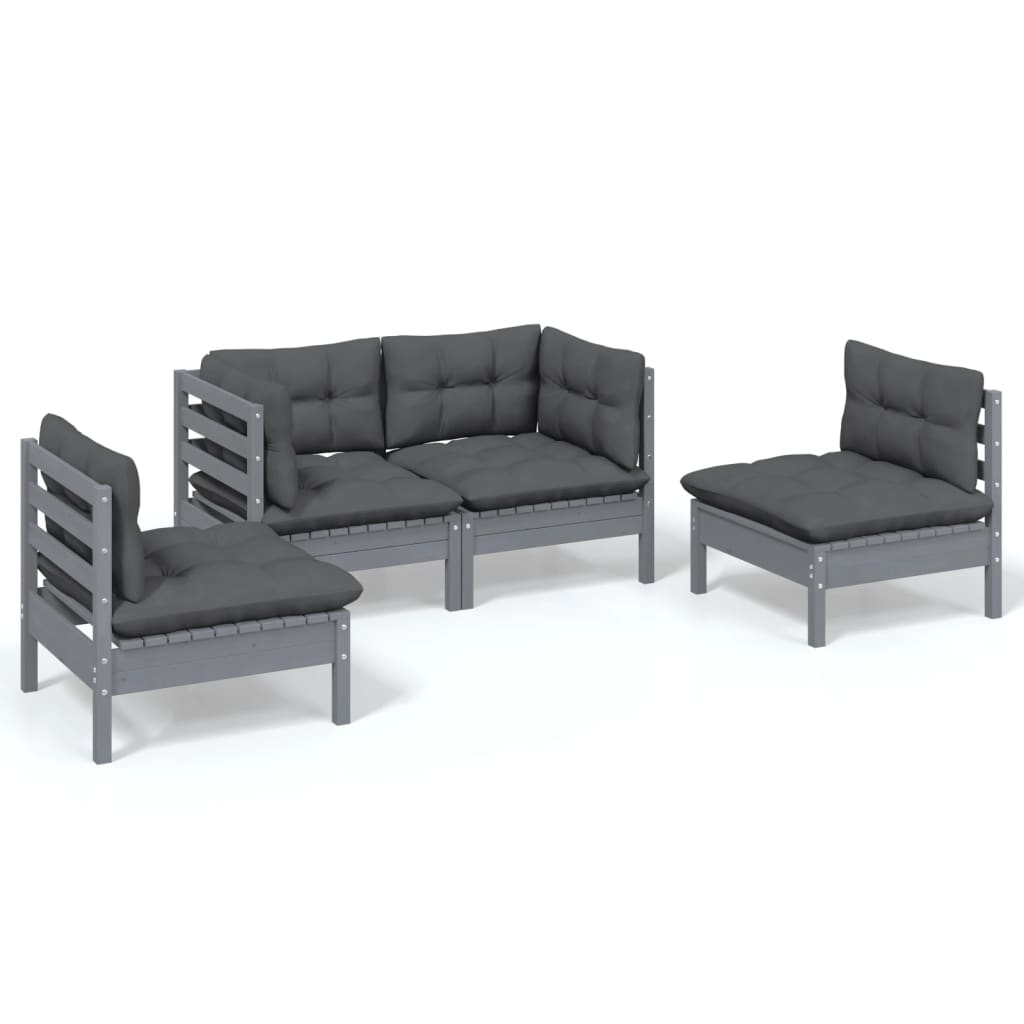 4 Piece Garden Lounge Set with Cushions Solid Pinewood