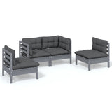 4 Piece Garden Lounge Set with Cushions Solid Pinewood