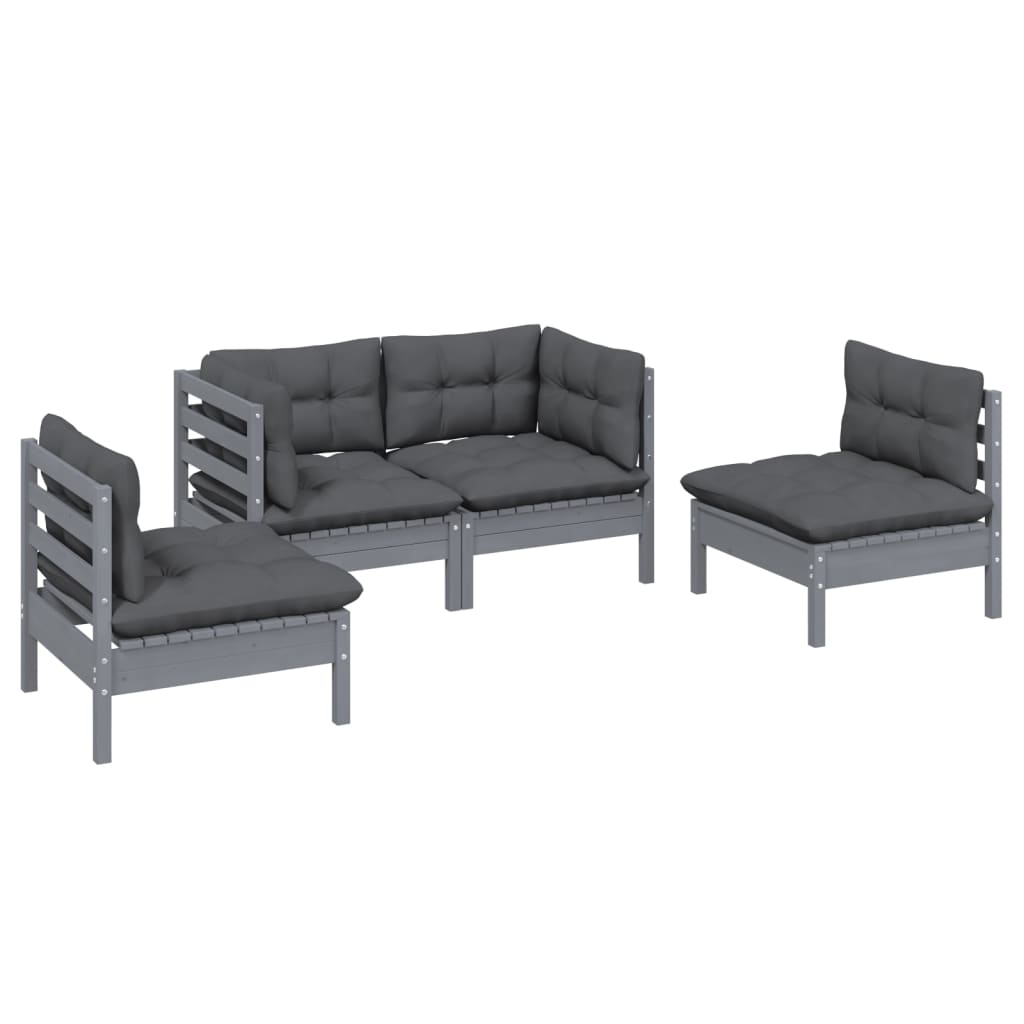 4 Piece Garden Lounge Set with Cushions Solid Pinewood