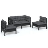 4 Piece Garden Lounge Set with Cushions Solid Pinewood - Front View