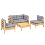 5 Piece Garden Lounge Set with Grey Cushions Solid Pinewood - Side View