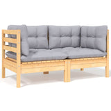 5 Piece Garden Lounge Set with Grey Cushions Solid Pinewood - Rear View