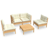 5 Piece Garden Lounge Set with Cream Cushions Solid Pinewood - Front View