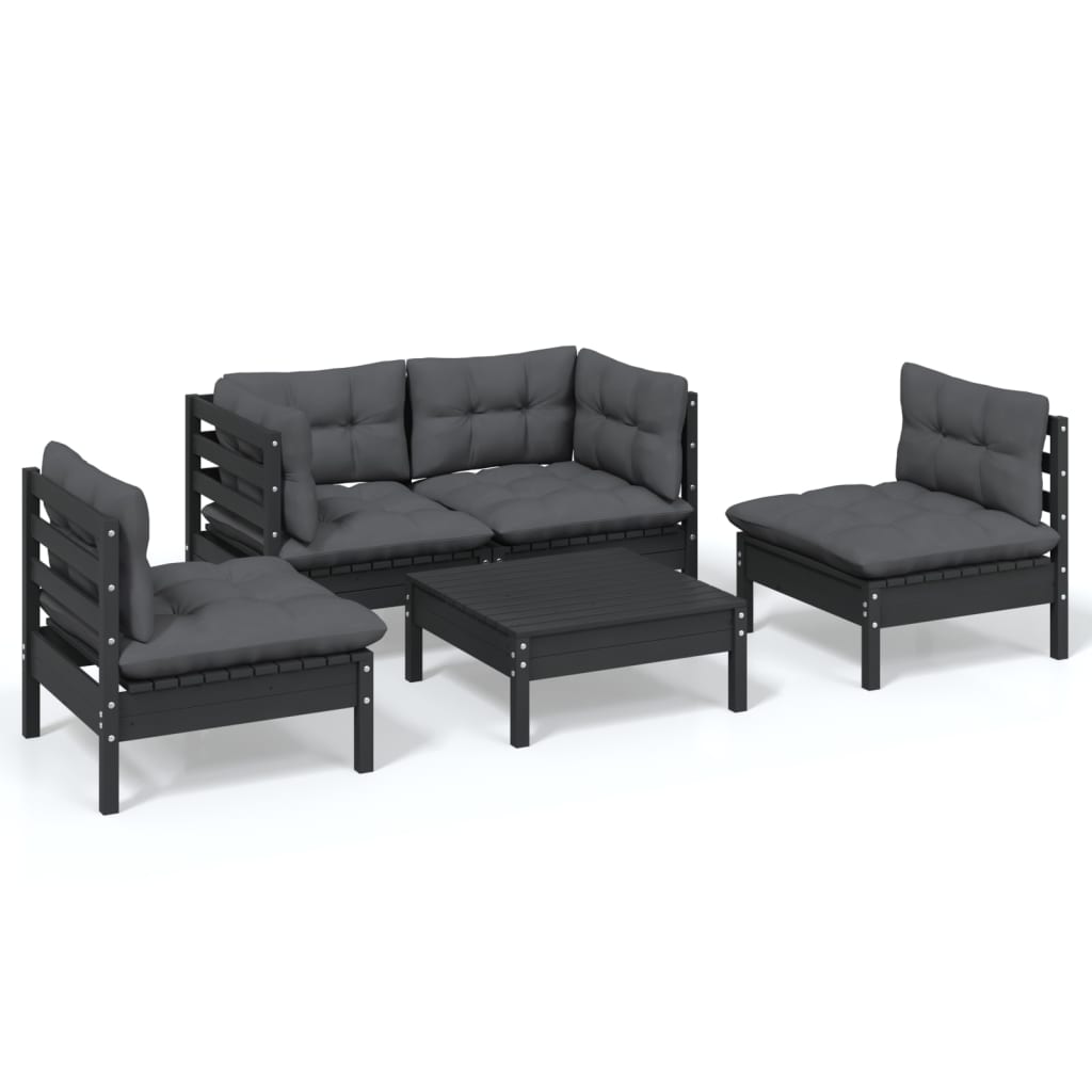 5 Piece Garden Lounge Set with Cushions Solid Pinewood