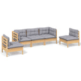 5 Piece Garden Lounge Set with Grey Cushions Solid Pinewood - Front View