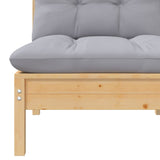 5 Piece Garden Lounge Set with Grey Cushions Solid Pinewood - Extra Image
