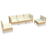 5 Piece Garden Lounge Set with Cream Cushions Solid Pinewood - Front View