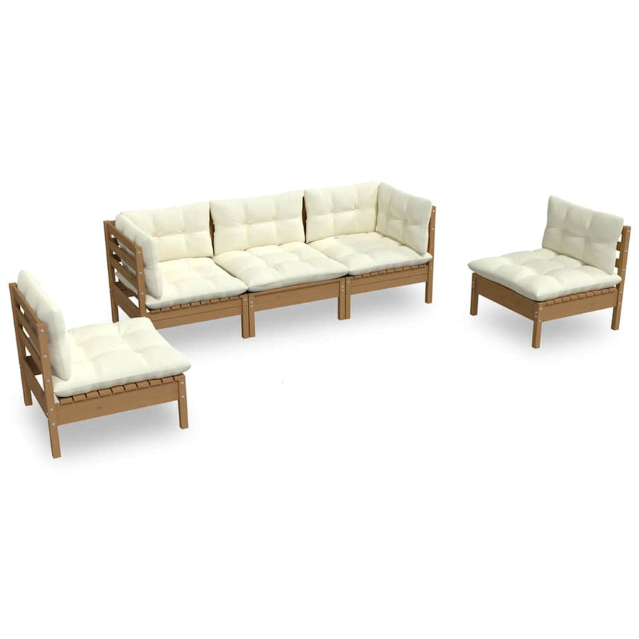 5 Piece Garden Lounge Set with Cushions Solid Pinewood
