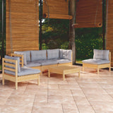 6 Piece Garden Lounge Set with Grey Cushions Solid Pinewood