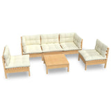 6 Piece Garden Lounge Set with Cream Cushions Solid Pinewood - Front View