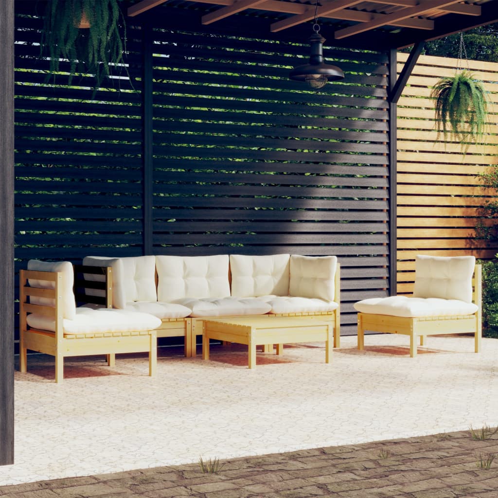 6 Piece Garden Lounge Set with Cream Cushions Solid Pinewood