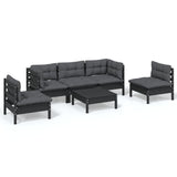 6 Piece Garden Lounge Set with Cushions Solid Pinewood - Front View
