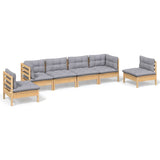 6 Piece Garden Lounge Set with Grey Cushions Solid Pinewood - Front View