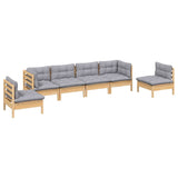 6 Piece Garden Lounge Set with Grey Cushions Solid Pinewood - Side View