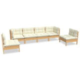 6 Piece Garden Lounge Set with Cream Cushions Solid Pinewood - Front View