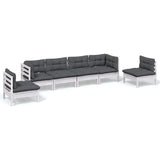 6 Piece Garden Lounge Set with Cushions Solid Pinewood - Front View