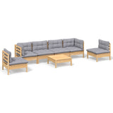 7 Piece Garden Lounge Set with Grey Cushions Solid Pinewood - Front View