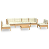 7 Piece Garden Lounge Set with Cream Cushions Solid Pinewood - Front View