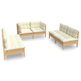 6 Piece Garden Lounge Set with Cream Cushions Solid Pinewood - Front View