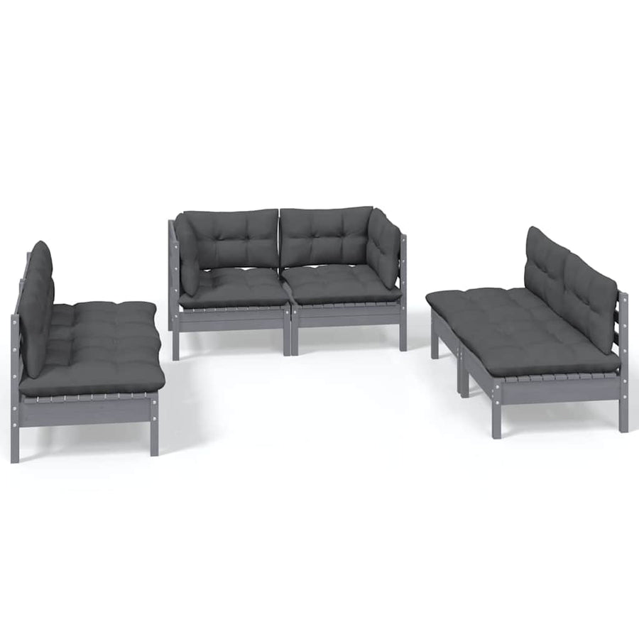 6 Piece Garden Lounge Set with Cushions Solid Pinewood