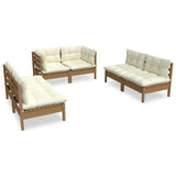 6 Piece Garden Lounge Set with Cushions Solid Pinewood - Front View