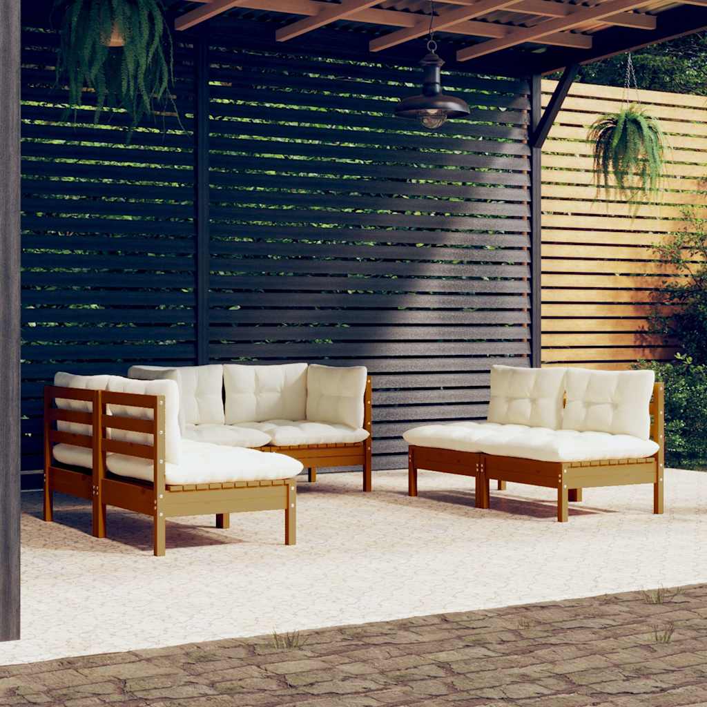 6 Piece Garden Lounge Set with Cushions Solid Pinewood
