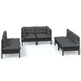 6 Piece Garden Lounge Set with Cushions Solid Pinewood - Front View