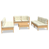 7 Piece Garden Lounge Set with Cream Cushions Solid Pinewood - Front View