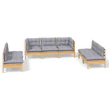 7 Piece Garden Lounge Set with Grey Cushions Solid Pinewood - Front View