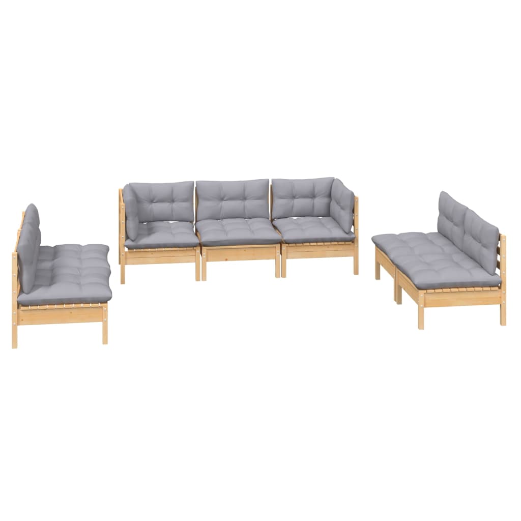 7 Piece Garden Lounge Set with Grey Cushions Solid Pinewood