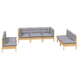 7 Piece Garden Lounge Set with Grey Cushions Solid Pinewood - Side View