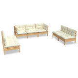 7 Piece Garden Lounge Set with Cream Cushions Solid Pinewood - Front View