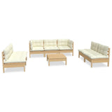 8 Piece Garden Lounge Set with Cream Cushions Solid Pinewood