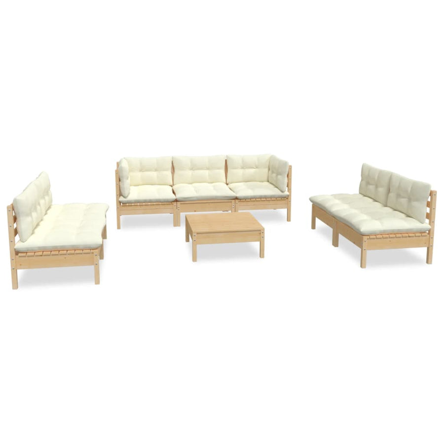 8 Piece Garden Lounge Set with Cream Cushions Solid Pinewood