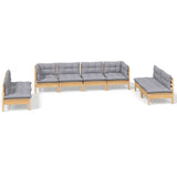 8 Piece Garden Lounge Set with Grey Cushions Solid Pinewood - Front View