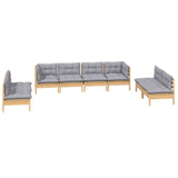 8 Piece Garden Lounge Set with Grey Cushions Solid Pinewood - Side View